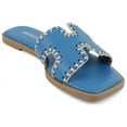 thumbnail image 4 of Soda Shoes Women Slip-On Sandals H-Band Flat Flip-Flops Slides Raffia Stitching Square Toe Finity-S Blue 8.5, 4 of 5