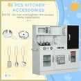 thumbnail image 6 of Qaba Play Kitchen, Pretend Kids Kitchen Playset with Play Phone, Chalkboard, Towel Rack, Ice Maker, 5 Accessories, Storage Space & Microwave, White, 6 of 9
