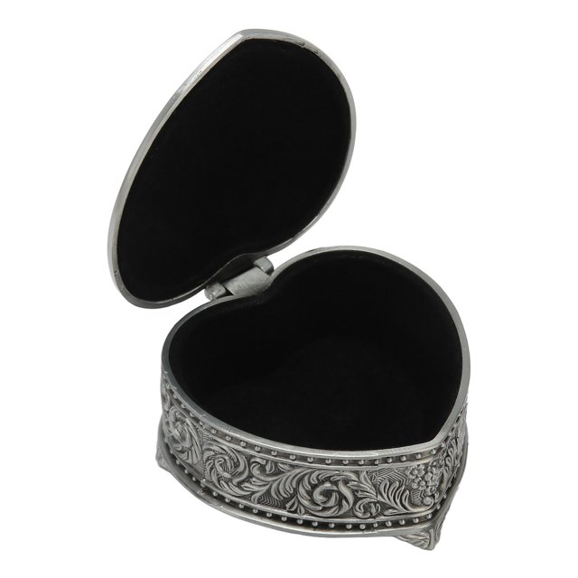 Heart Jewelry Storge Box, Antique Silver Heart Shape Jewelry Box Zinc Alloy Velvet Cloth Multipurpose Exquisite for Christmas for Desktop for Earrings