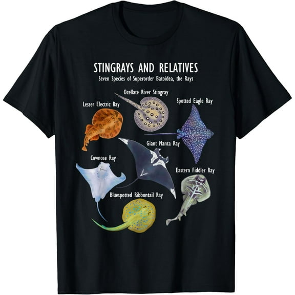Stingray Species: Manta Ray, River Stingray, and More T-Shirt mens t shirt，black，women，funny，misfits，men，journey