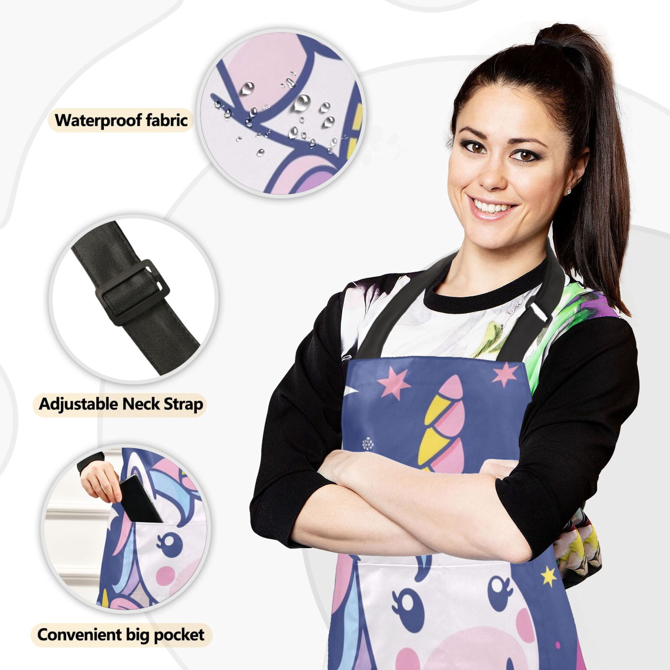 Cartoon Unicorn Moon Corn 5 Pcs Kitchen Set Heat Resistant Oven Mitts and Non-Slip Pot Holders with Adjustable Cooking Apron