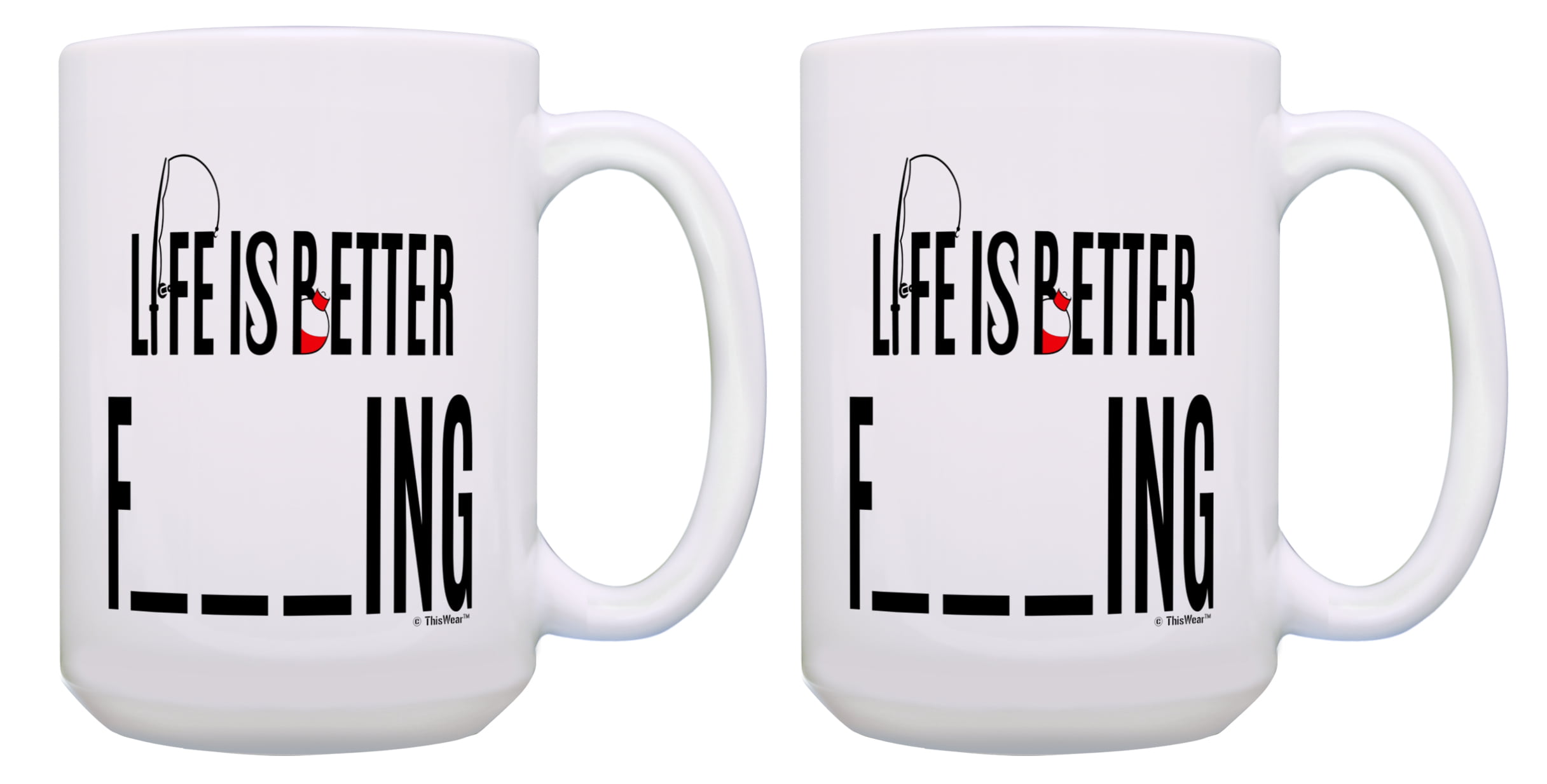 ThisWear Bass Fishing Accessories Life is Better Fishing Country Boy Gifts  Country Decor 2 Pack 15oz Coffee Mugs