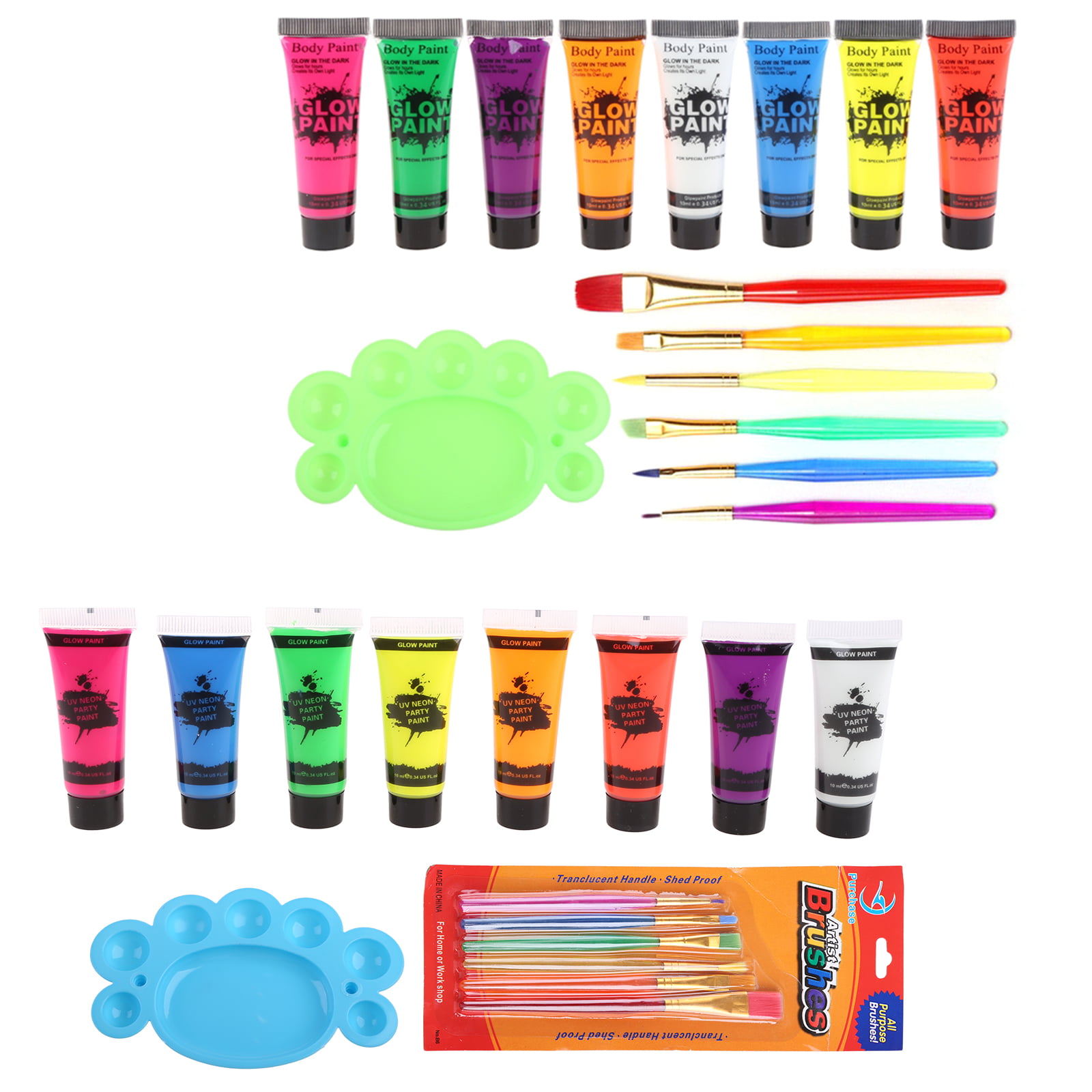  UV Blacklight Neon Face and Body Paint, 8 Tubes 0.84oz Glow in  the Dark Body Paints, Neon Fluorescent Glow in Dark Party Supplies : Beauty  & Personal Care