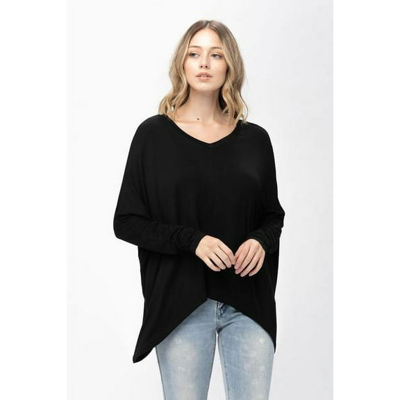 RolyPoly Womens Knit Tunic Blouse Dolman Sleeve Oversized Curved-Hem Asymmetrical Tops