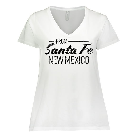 Inktastic From Santa Fe New Mexico in Black Distressed Text Women's Plus Size V-Neck T-Shirt