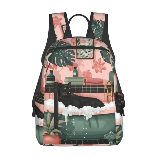 Disketp Black Cat Pink Bathroom Mochila Ligera e Impermeable, Mochila de Día Resistente para Viajes, Senderismo y Uso Diario para Hombre y Mujer