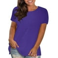 thumbnail image 2 of Atogsazn Women T Shirts Short Sleeve Crewneck Shirts Loose Summer Pullover Tops Solid T-Shirt Plus Size Tops for Women Purple L, 2 of 4