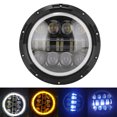 thumbnail image 4 of Motorcycle LED Headlight, Round DRL 7in Waterproof Halo Ring Angle Eyes Amber White With H4/H13 Adapter For Upgrade Replacement For Land Rover 90/110 Tdci, 4 of 8