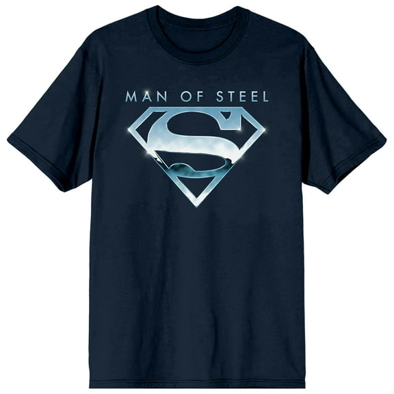Superman Chrome Logo & Action Pose Adult Navy Blue Crew Neck Short Sleeve T-shirt-XXL