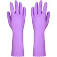 thumbnail image 3 of Guantes de limpieza reutilizables para lavavajillas sin látex, forro de algodón, guantes de cocina, 2 pares (morado+azul, mediano), 3 of 5