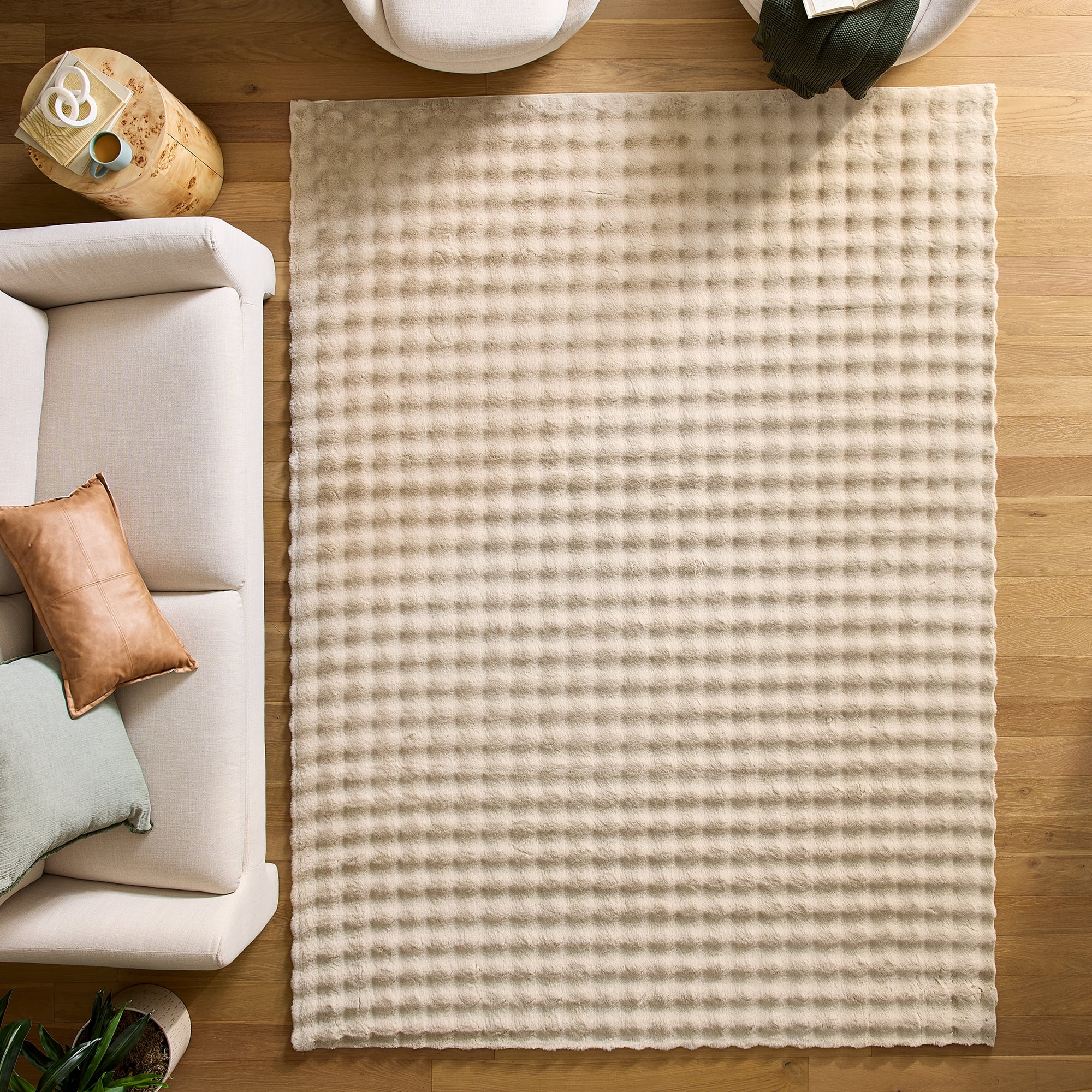 Better Homes & Gardens Beige Faux Fur Bubbles Indoor Area Rug, 5'x7'