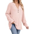 thumbnail image 2 of Camisa Henley de Larga para Mujer, Cuello en V, Suéteres Casuales Elegantes, Ropa de Moda para Otoño. Rosa S, 2 of 10
