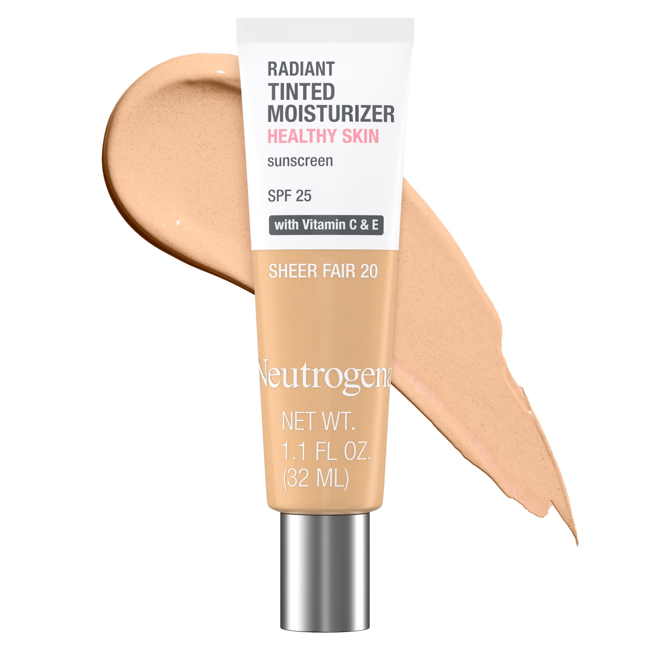 (2 pack) Neutrogena Radiant Tinted Face Moisturizer, Sheer Fair 20, 1.1 fl. oz