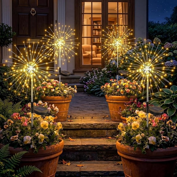Solar Firework Lights Outdoor 4 Pack, 120LED Solar Starburst Garden Lights with 8 Modes, Waterproof Decorative Sparkle Light for Backyard, Garden, Patio Lawn Landscape