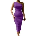 thumbnail image 2 of Odbmxy Midi Dresses for Women Wrap Sleeveless Women Dresses Plus Bodycon Slim Plain One Shoulder Dressy Purple Party Dress, 2 of 8