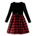thumbnail image 6 of NAISIBABY Girls Velvet Dress (4-12T), Plaid Bowknot Long Sleeve Vintage Party Wedding Festival Princess Dress Black 10T, 6 of 6