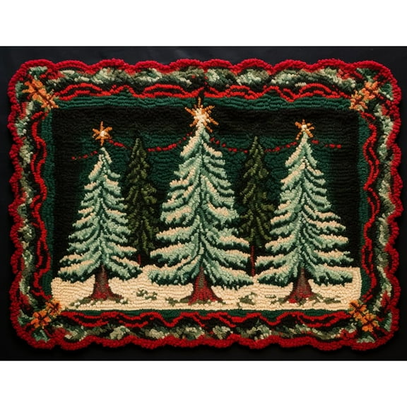 Christmas Trees Latch Hook Rectangle Rug Kits for Adults Needle Crochet Yarn Kits Embroidery Carpet Hook and Latch Kit Floor Mat Tapestry Christmas Home Decoration 52x38cm(2)