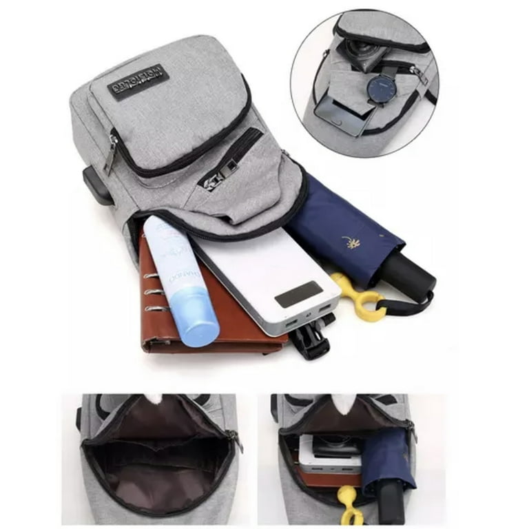 Gifts Are Blue Sling Bag for Men with USB Plug & Port, POLYESTER, Versatile Crossbody Bag, Black, Men's, Size: One Size