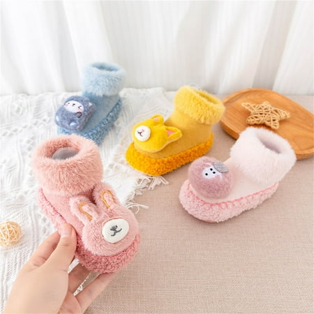 

TOWED22 Toddler Winter Shoes Infant Toddle Footwear Winter Toddler Shoes Soft Bottom Indoor Non Slip Warm Floor Animal Socks Grey