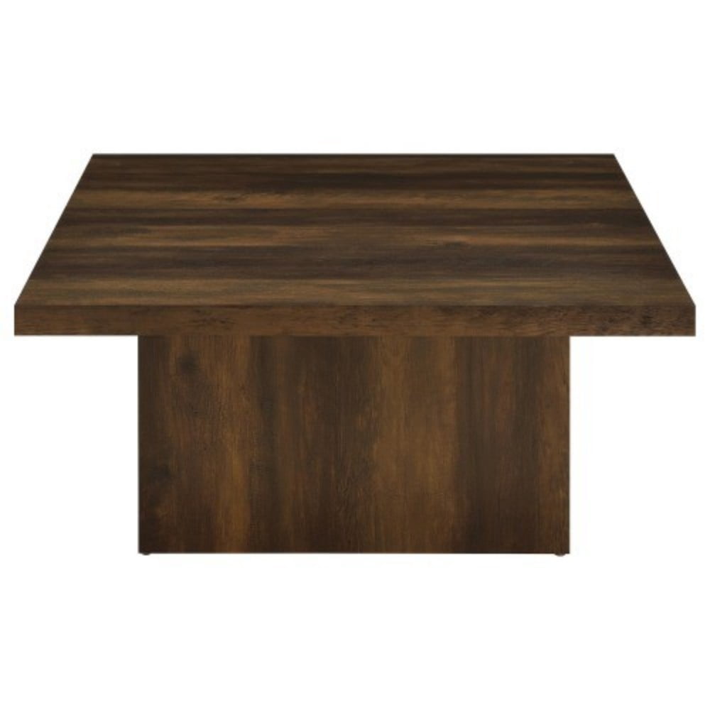 Square Coffee Table, Modern Wood-Look Pedestal Coffee Table with Matte Black Finish for Living Room, 35.5 x 35.5 in, Brown