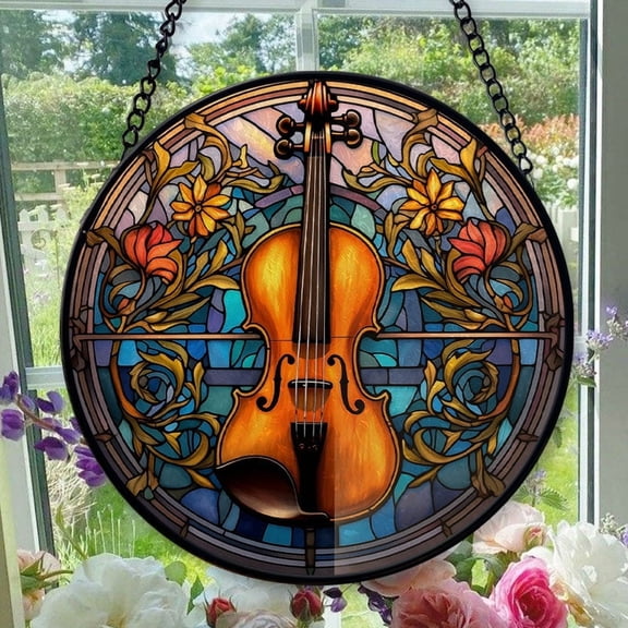 Hanging Stained Glass for Windows Violin - Stained Glass for Windows Violin, Festival Gift Ornament, Year-Round Decorative Piece, Home Wall & Window Art