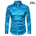 thumbnail image 2 of Minnieouse Camisa satinada lisa para hombre Casual Slim Fit - Grande y de secado rápido para cualquier ocasión Camisa para hombre Formal de Camisetas azul 2XL, 2 of 6