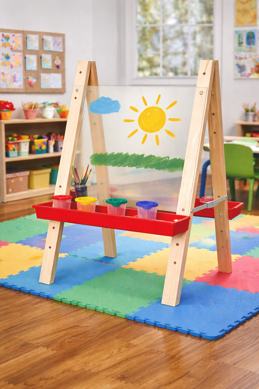 Wood Designs Double Acrylic Easel Flip Chart with 8 Paint Cups