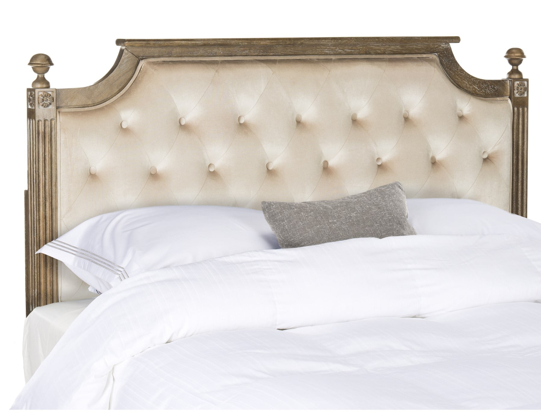 SAFAVIEH Rustic Wood Tufted Upholstered Headboard, Queen, Beige Velvet