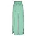 thumbnail image 5 of SuTry Women's Plus Trousers Loose Solid Color High Waist Wide-Leg Pants with Smocked Waistband Drawstring Side Slits Breathable Style(Green,2XL), 5 of 5