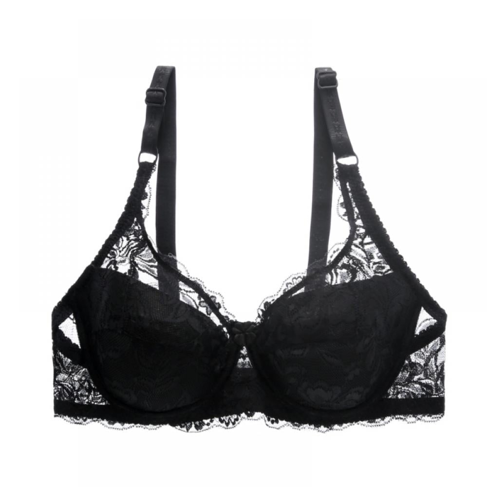 Hedmy Women's Lace Floral Open Tip Bra Wire-Free Unlined Push Up Triangle  Bralette Top Lingerie 2# Black Small at  Women's Clothing store