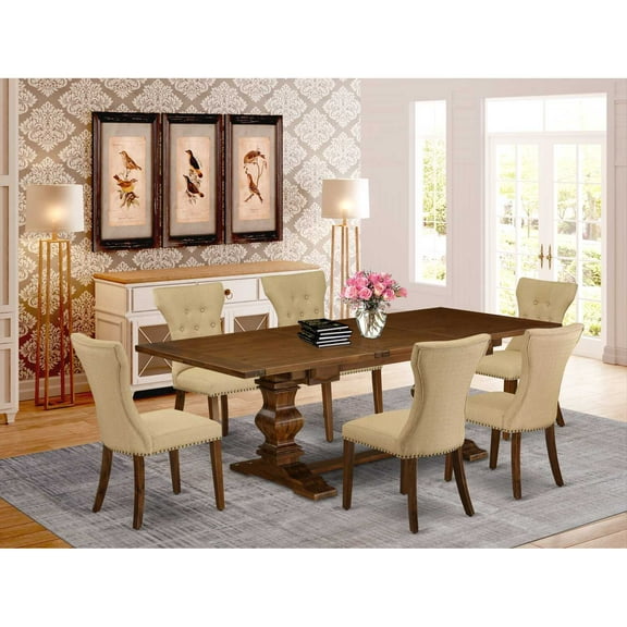 East West Furniture Lassale 7-piece Wood Dining Room Set in Walnut