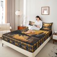 thumbnail image 3 of Manfei Sunset Lake Reflection Bed Sheets,Vintage Deer Full Size Sheets,Orange,4-Piece,1 Flat Sheet, 1 Fitted Sheet and 2 Pillowcases, 3 of 6