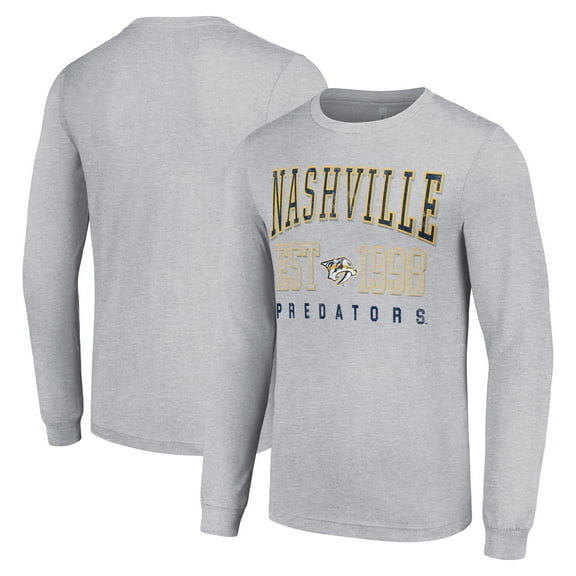Men's Starter Heather Gray Nashville Predators Logo Graphic Long Sleeve T-Shirt