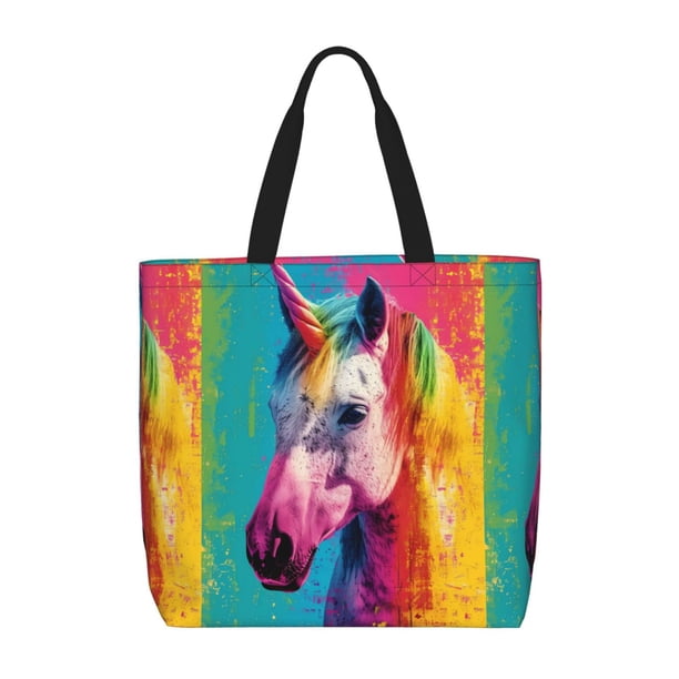 Easygdp Watercolor White Horse Bolsa Tote para Mujer, Bolso de Hombro para Trabajo, Playa, Viajes, Compras y Supermercado