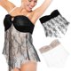 thumbnail image 1 of Lace Tube Tops For Women Sleeveless Off Shoulder Vest M Black Asymmetrical Split Design 2Set, 1 of 2