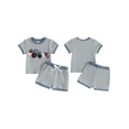 thumbnail image 2 of BemeyourBBs Toddler Baby Boy 4th of July Outfit Patriot Independent Day Summer Clothes Stars in Digger Embroidery Waffled Stripe Short Sleeve T-Shirts and Elastic Waist Pocket Shorts 2Pcs Set, 2 of 9