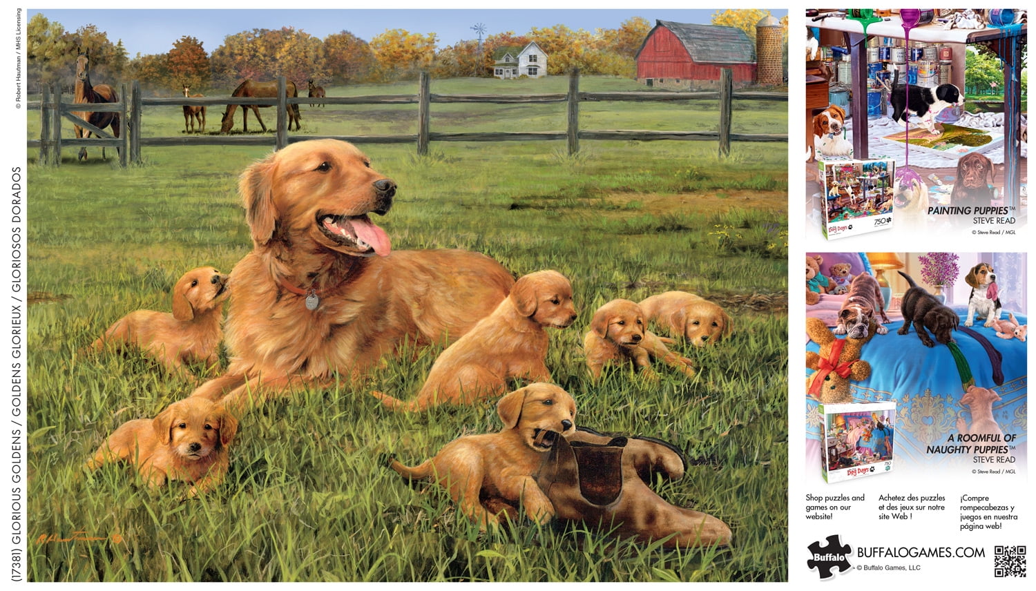 Buffalo Games Robert Hautman Glorieux Goldens Casse-Tête de 750 Pcs pour Adultes Casse-Tête Stimulant Parfait pour les Soirées de Jeux - Casse-Tête Fini Taille 24 x 18