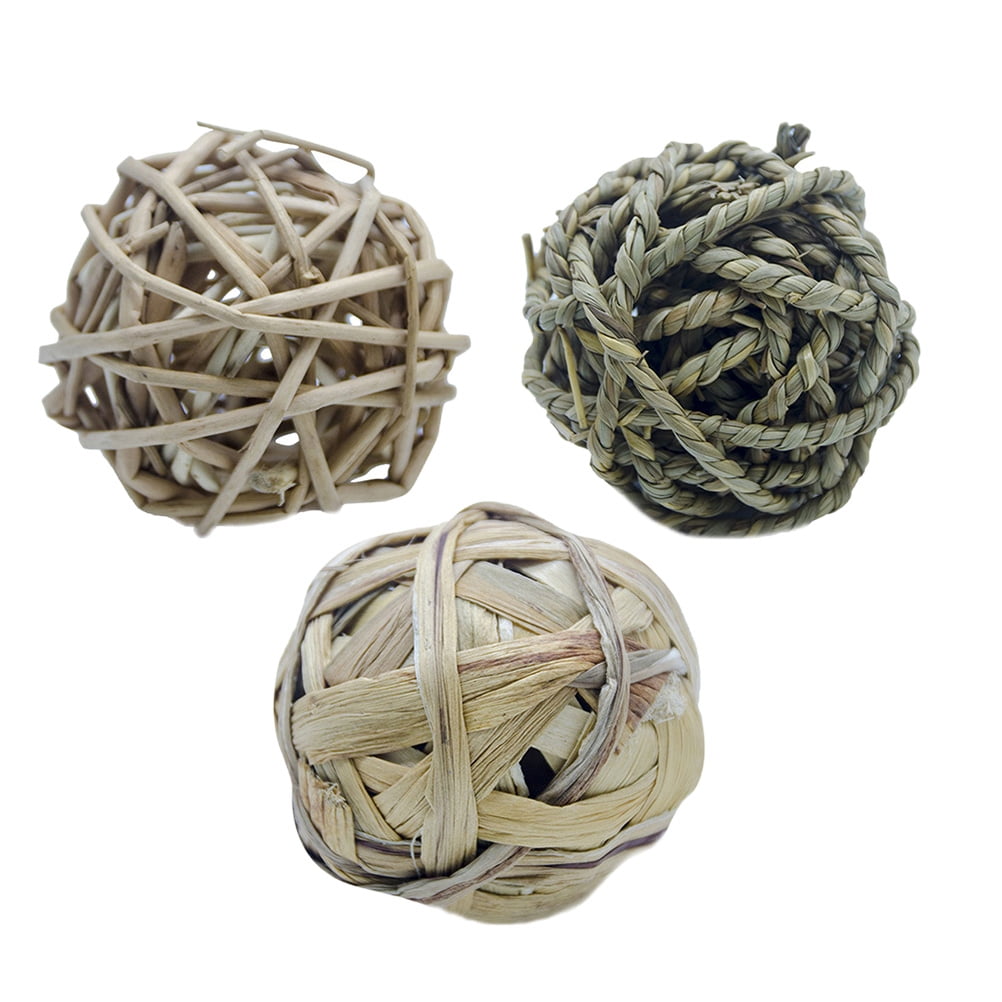 Rosarivae 3pcs Grass Weave Ball Chew Toys Natural Rattan Molar Toy for