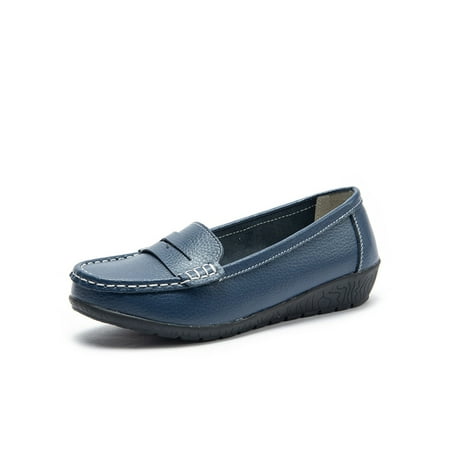 

Eloshman Women Casual Low Top Nursing Shoe Walking Lightweight Breathable Flat Boat Shoes Dark Blue 9