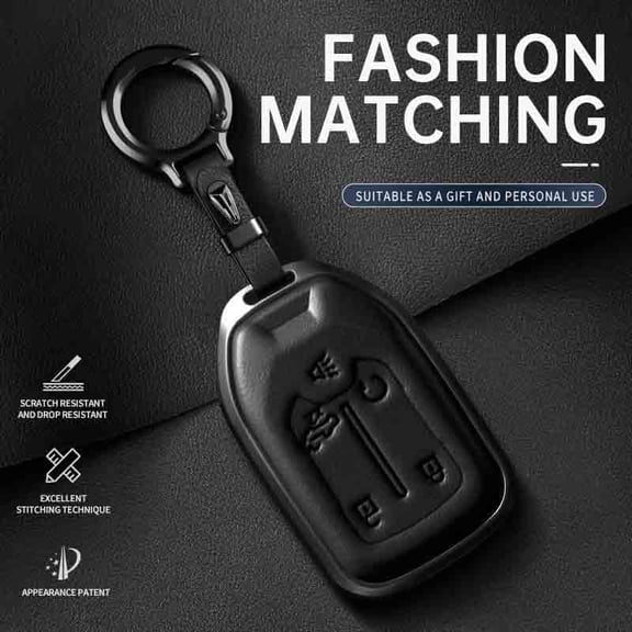 Key Fob Cover Compatible with Fit for Chevy Silverado Suburban Tahoe GMC Acadia Sierra Terrain Yukon 2017-2021 Leather Keychain Case Holder Protector