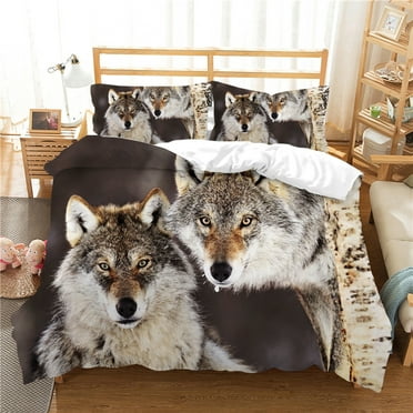 Home Decor 3D Wolf Printed Duvet Cover Set with Pillowcase Vintage Comforter Cover Set,King (90"x104")