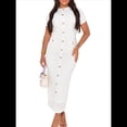 thumbnail image 1 of Vestido de Cóctel Ajustado Midi Texturizado con Bolsillos y Botones para Mujer S, 1 of 8