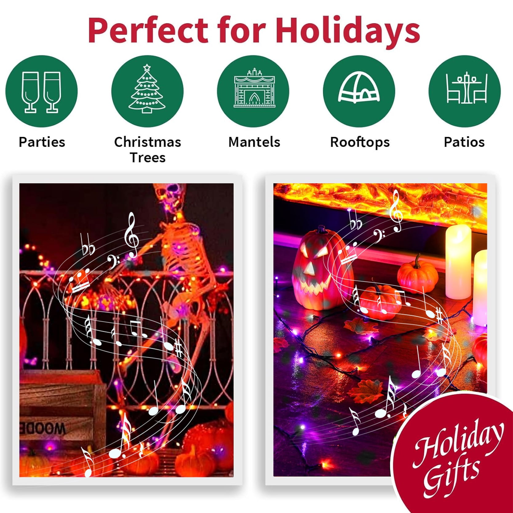 66ft Halloween Lights with Music Motion Sensor Controller,200 LED Fairy Starry String Light Plug in for Indoor Outdoor Xmas Tree Wedding Party Decoration (Orange+Purple)