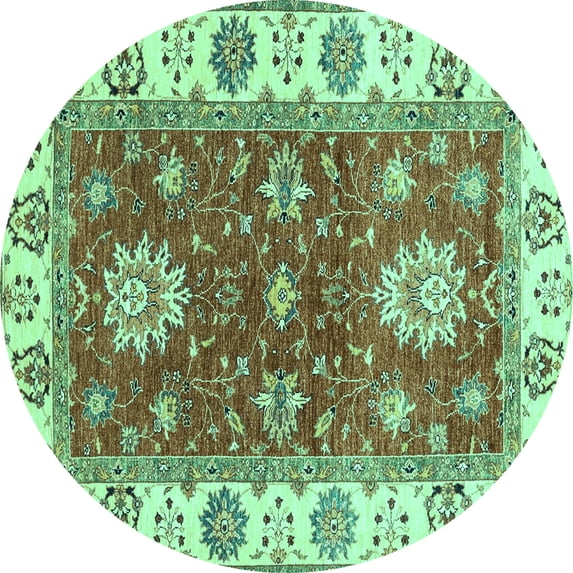 Ahgly Company Machine Washable Indoor Round Oriental Turquoise Blue Traditional Area Rugs, 8' Round