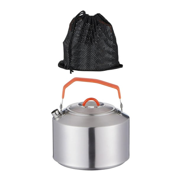 Hervidor de agua para acampar, cafetera, tetera, hervidor de agua, tetera para estufa, hervidor de acero inoxidable para mochilero al aire libre 1.6L
