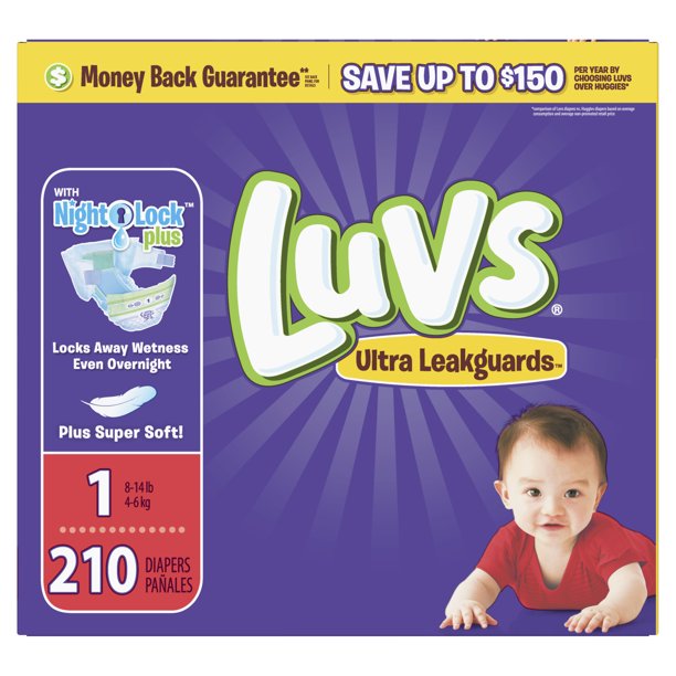 Luvs Ultra Leakguards Newborn Diapers, Size 1, 210 ct