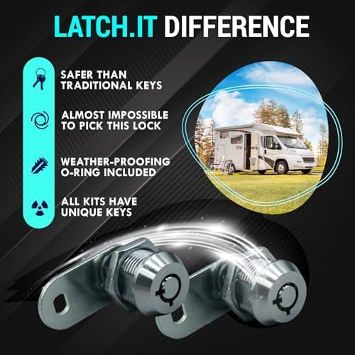 LATCH.IT 10-Pack RV Storage Locks 5/8" | 100% Metal Cam Lock for Cabinets, Toolboxes & RV Storage Doors | 20 Keys Included | RV Compartment Locks | Check Fitment Image Before Purchasing