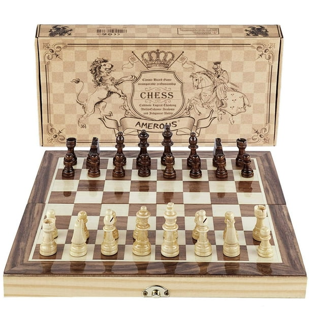 Juego de ajedrez Amerous plegable de madera con piezas magnéticas de 30 x 30 cm