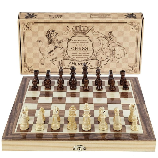 Juego de ajedrez Amerous plegable de madera con piezas magnéticas de 30 x 30 cm