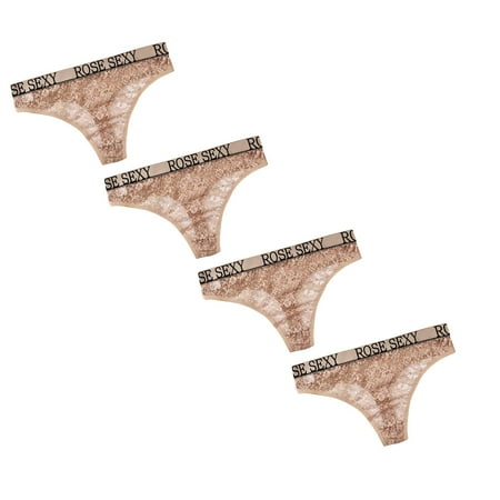 

Womens Underwear Brief Hollow out Seeing Through Letter Print Low Waist Skinny Short Panties4PC